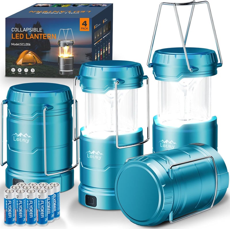 LET MY LED Camping Lantern for Power Outages, 3 Color Modes & Dimmable Battery Powered Lantern, IP65 Waterproof & Collapsible, Lanterns Flashlight Survival Kits for Emergency Hurricane Hiking, 4 Pack - Image 1